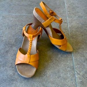 Orange mid heel sandals